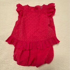 Ralph Lauren 9 Months Hot Pink Eyelet Flyaway-Back Romper